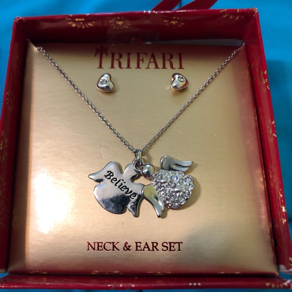 Silver Trifari angel necklace and earrings